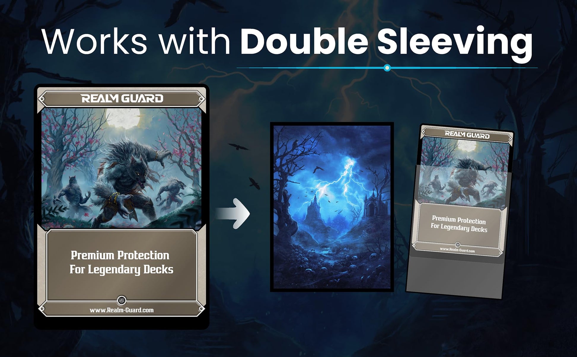Realm Guard - 100ct Textured Matte TCG/MTG Card Art Sleeves (Blue/Black Graveyard)