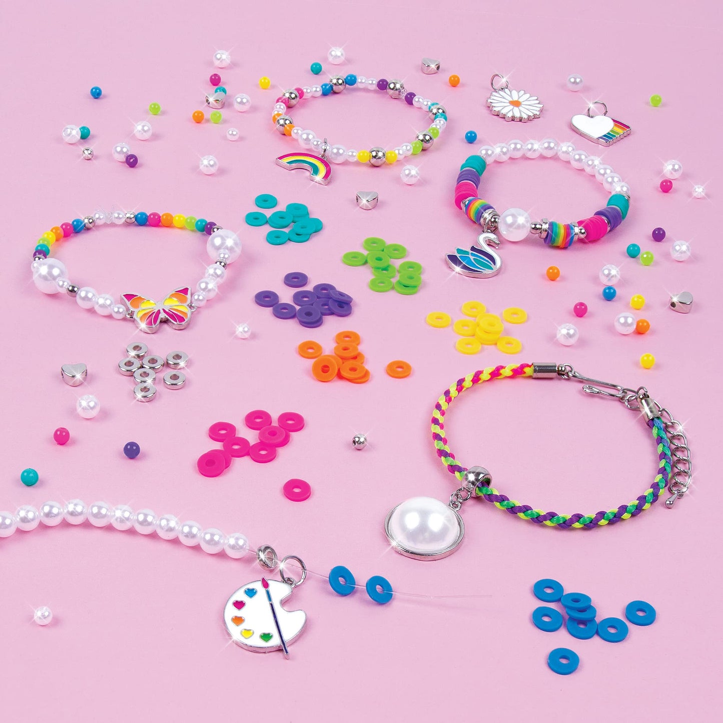 Make It Real: Rainbows & Pearls DIY Jewelry - Make 8 Fashionable Bracelets Using Awesome Rainbow Themed Charms & Beads, 598 Pieces Included, Kids Ages