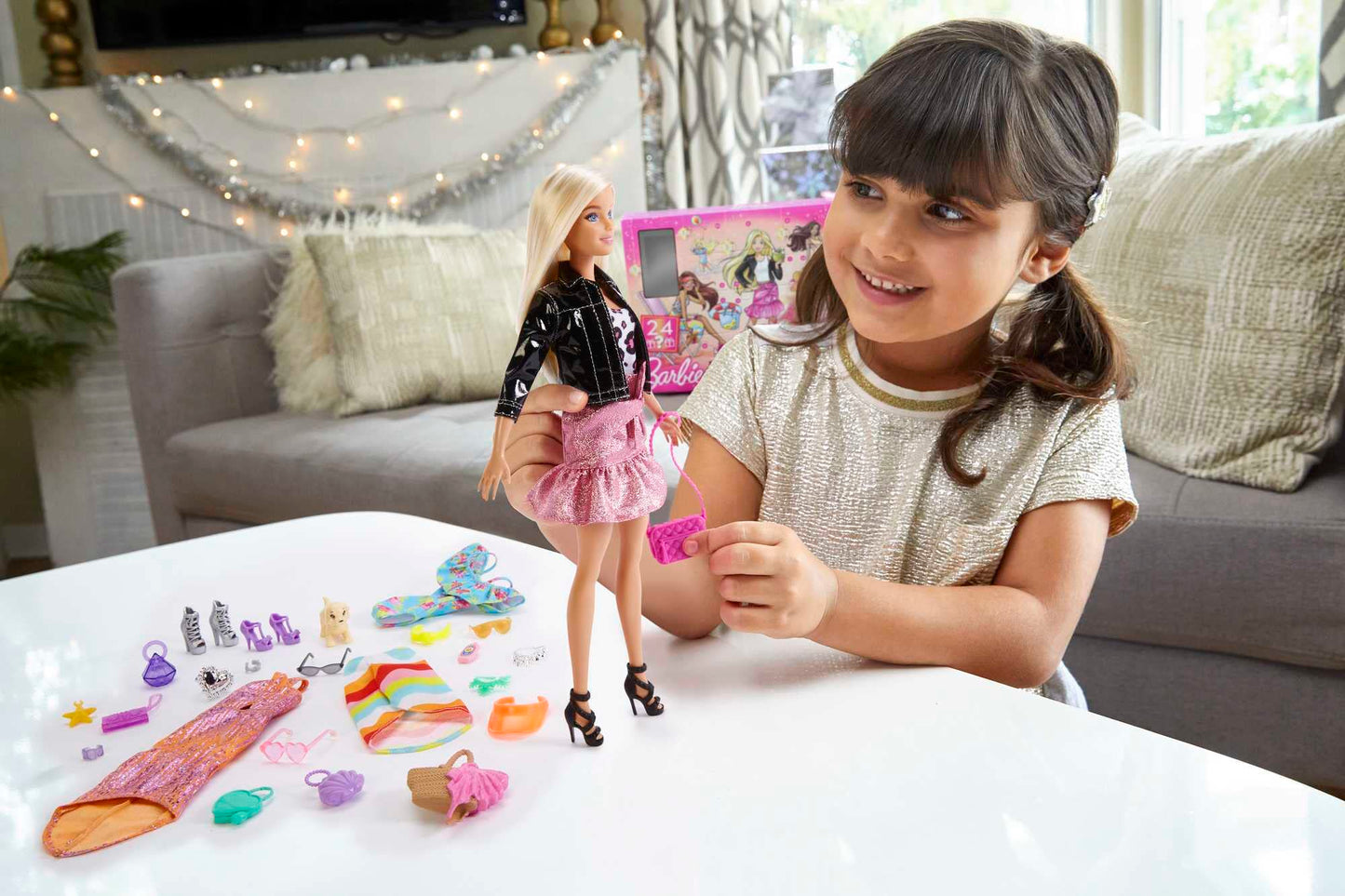Barbie Advent Calendar Doll (12-in), 24 Surprises Including Day-to-Night Trendy Clothing & Accessories, Festive Holiday Themed Packaging for Kids 3 to