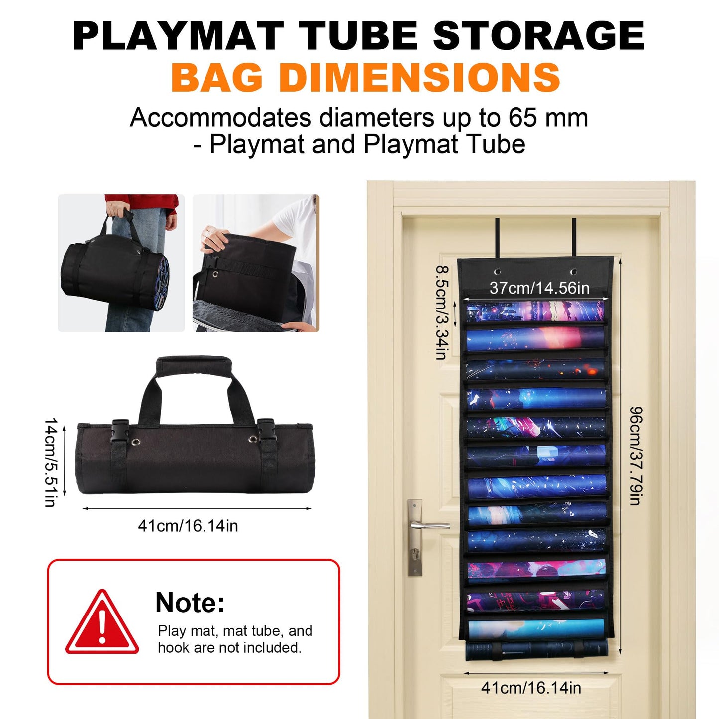 Playmat Holder, Playmat Tube Storage Bag for MTG, Fits 12+1 Card Game Playmats with Transparent Plastic Slots, Portable Organizer Rack for TCG/RPG Mat