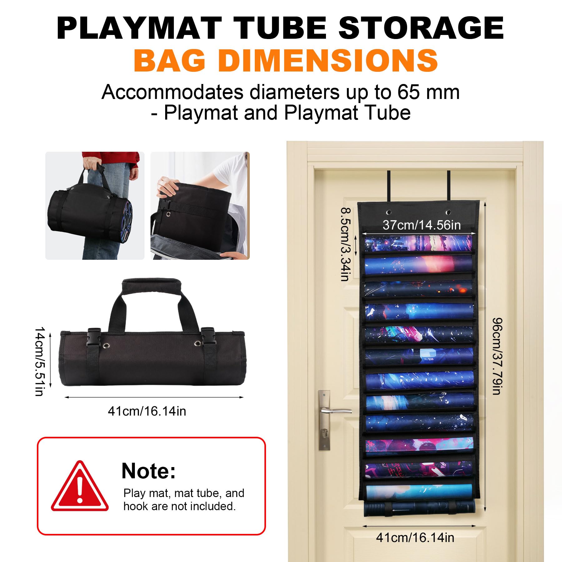 Playmat Holder, Playmat Tube Storage Bag for MTG, Fits 12+1 Card Game Playmats with Transparent Plastic Slots, Portable Organizer Rack for TCG/RPG Mat