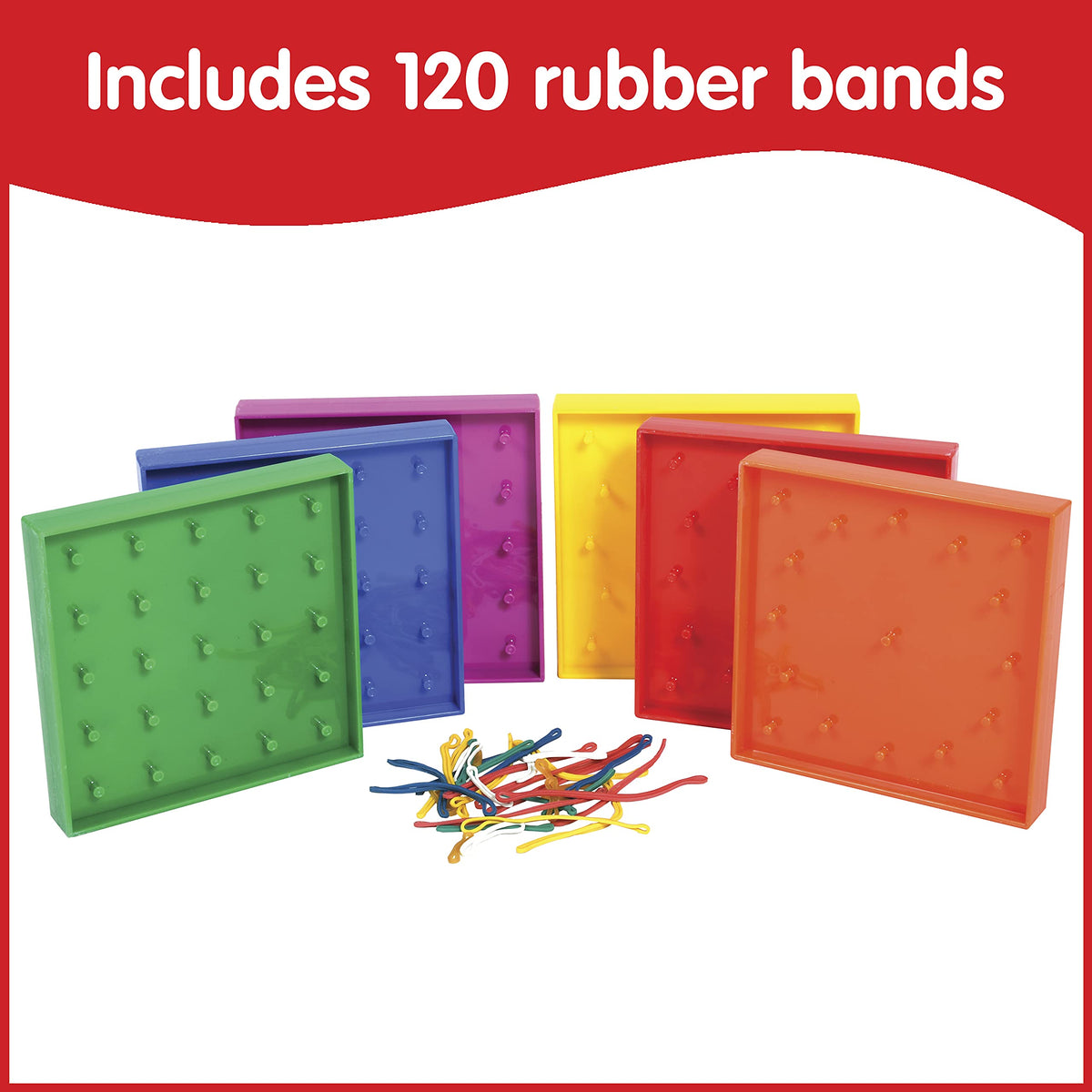 edxeducation Double-Sided Geoboards, Set of 6 with Rubber Bands