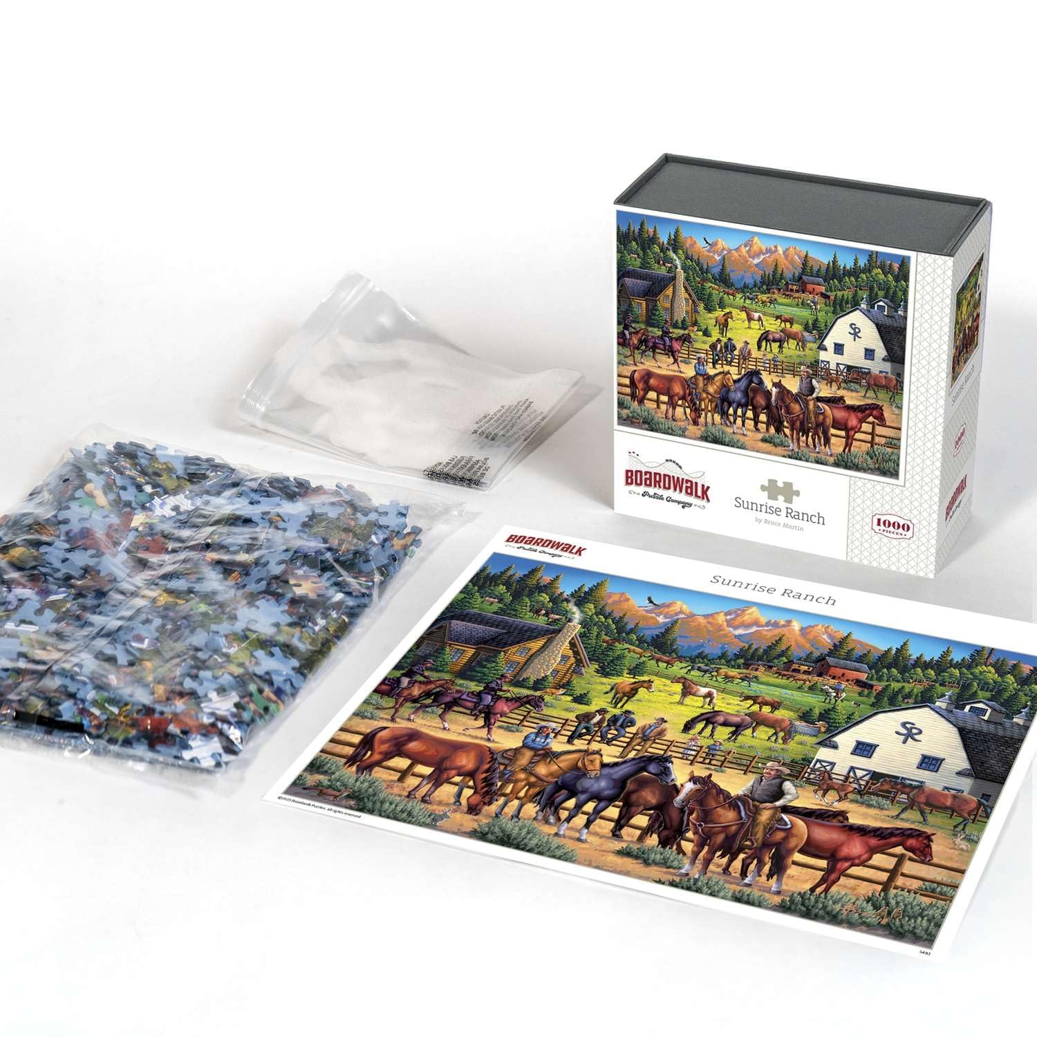 Boardwalk Sunrise Ranch 1000 Piece Jigsaw Puzzle Western Country Horse Puzzles with Premium Box, Gift for Adults and Family 19"x26"