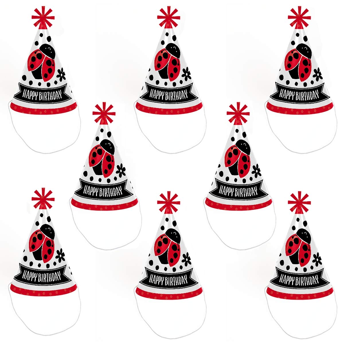 Big Dot of Happiness Happy Little Ladybug - Cone Happy Birthday Party Hats for Kids and Adults - Set of 8 (Standard Size)