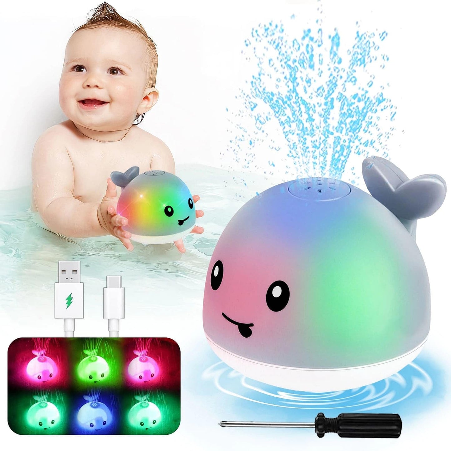 Toddler Whale Bath Toy Sprinkler - Water Pool Toys for Toddlers 1-3, Light Up Floating Baby Bath Toys, Birthday Gift for 1 2 3 4 5 Year Old Boys