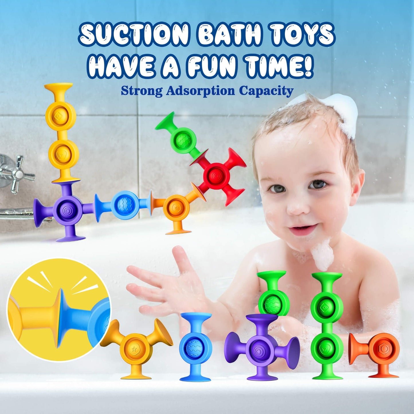 Baby Bath Toys Suction Toy: No Hole Bath Toy for Baby Toddlers Sensory Fidget Toys for Autism Fine Motor Skills Suction Cup Toys for Boys Girls