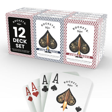 Regal Games [12 Decks] Rocket Jumbo Playing Cards - Contains 6 Red & 6 Blue Decks, 310 GSM Paper, 2.5" x 3.5" Plastic Coated Cards with Extra Large