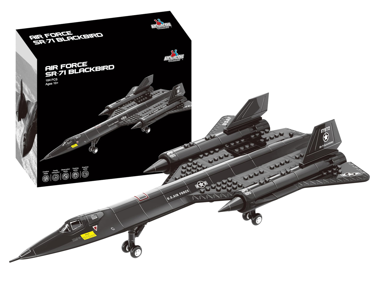 Apostrophe Games SR 71 Blackbird Jet Building Block Set - 184 Pieces - for Kids and Adults - Fits All Building Bricks