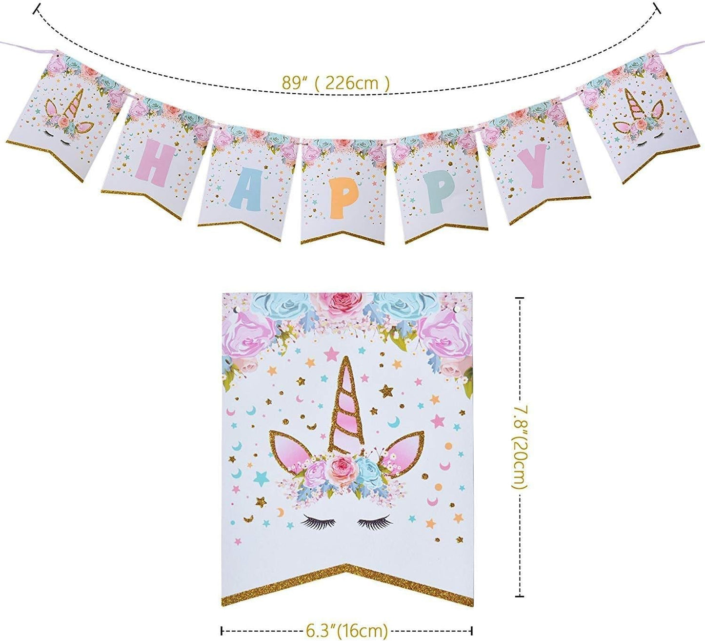Kocici Unicorn Birthday Decorations, Rainbow Unicorn Party Supplies with Banner and Hanging Swirls for Girls Birthday Party