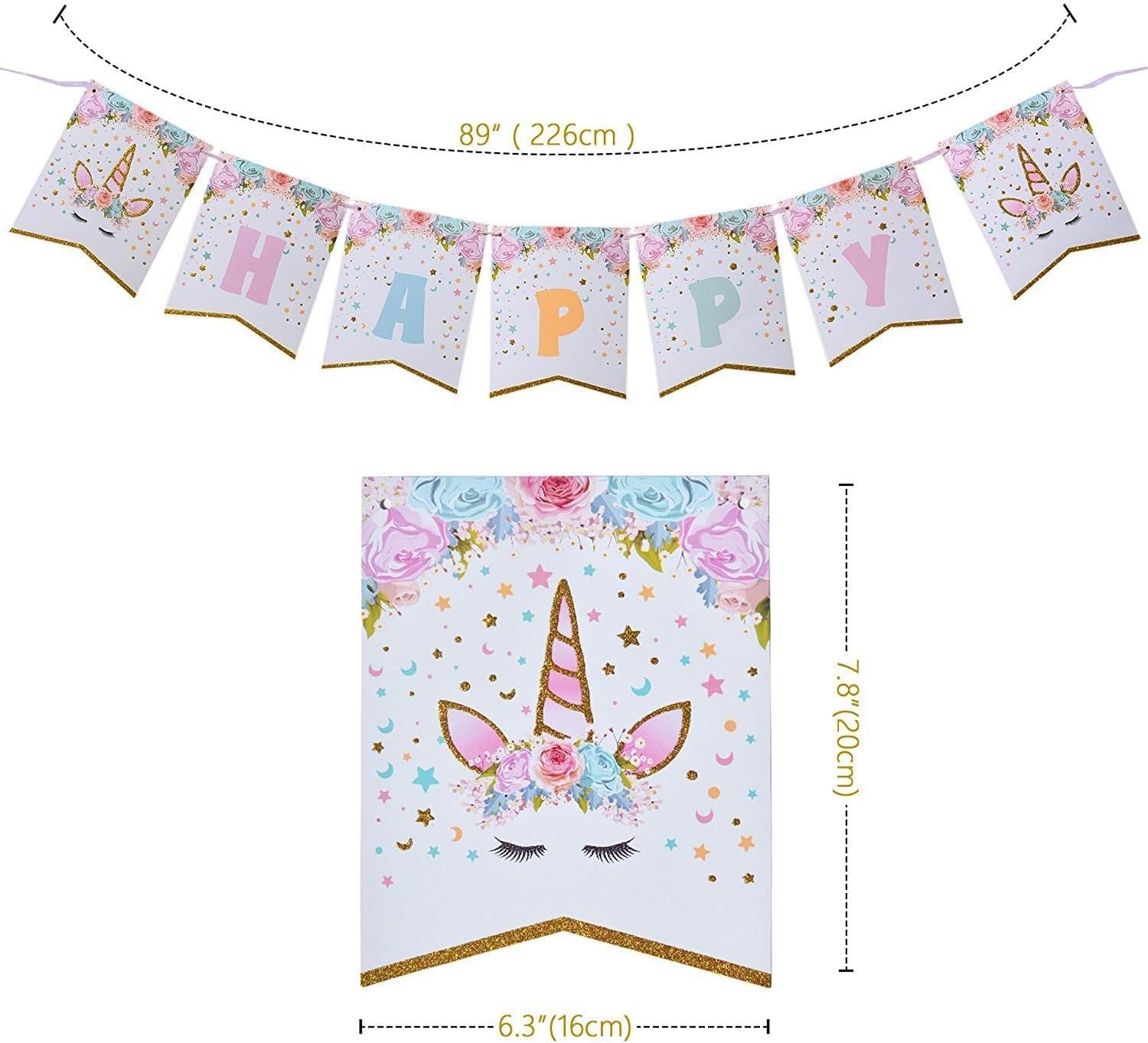 Kocici Unicorn Birthday Decorations, Rainbow Unicorn Party Supplies with Banner and Hanging Swirls for Girls Birthday Party