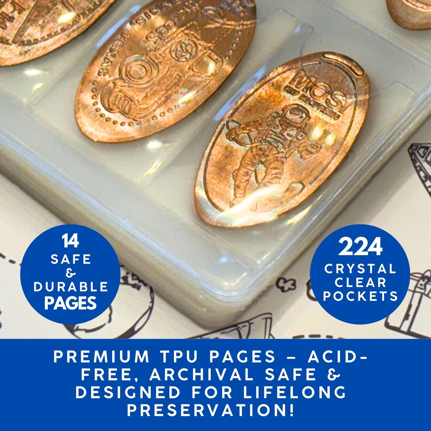 Spiral Penny Notebook by Pennybandz® - Pressed Penny Album Holds 224 Souvenir Coins | Lays Flat for Easy Viewing | Archival Quality Storage for