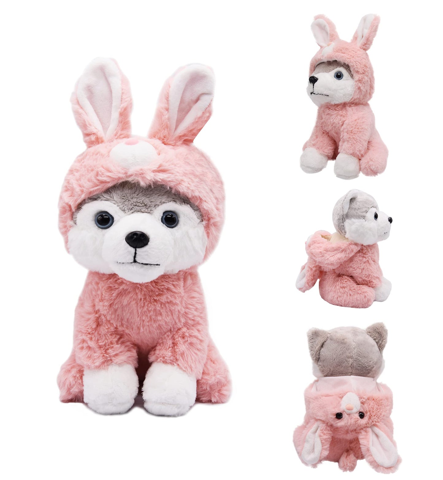 BABOLI Cuddly Husky Stuffed Animals Soft Toys with Adorable Bunny-Style Clothes Super Cute Husky Dog Plush Animal for Easter Basket or Thoughtful