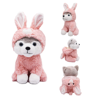 BABOLI Cuddly Husky Stuffed Animals Soft Toys with Adorable Bunny-Style Clothes Super Cute Husky Dog Plush Animal for Easter Basket or Thoughtful