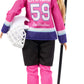Tim Hortons Barbie PWHL 2025 Fashion Doll in Pink, Purple, & Teal Hockey Jersey, Includes Hockey Stick, Puck, and Helmet
