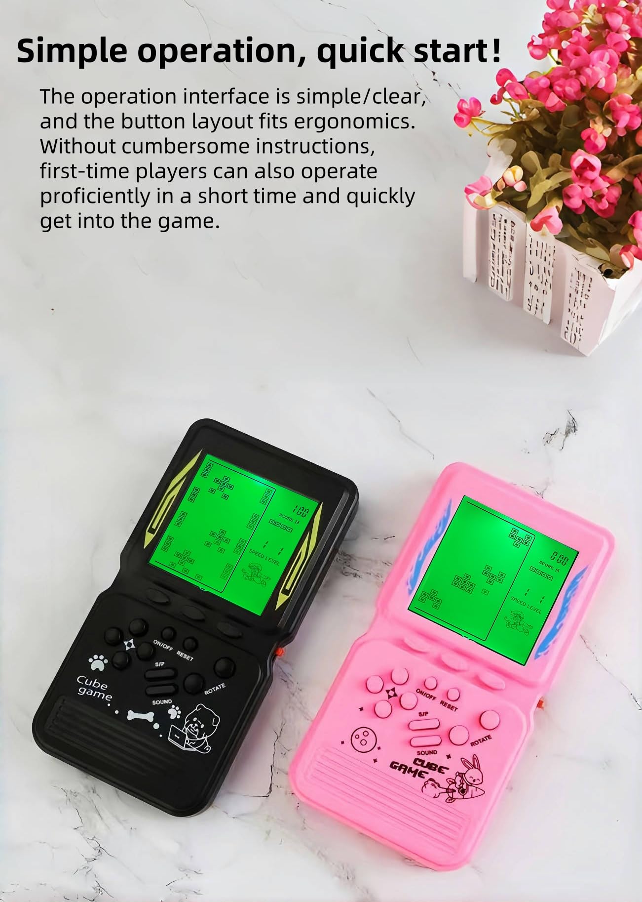 LZYCH Electronic Cube Game Console Built-in 23 Block Games Thousands of Modes Green Backlight Adjustable Difficulty/Speed Handheld Puzzle Game Retro