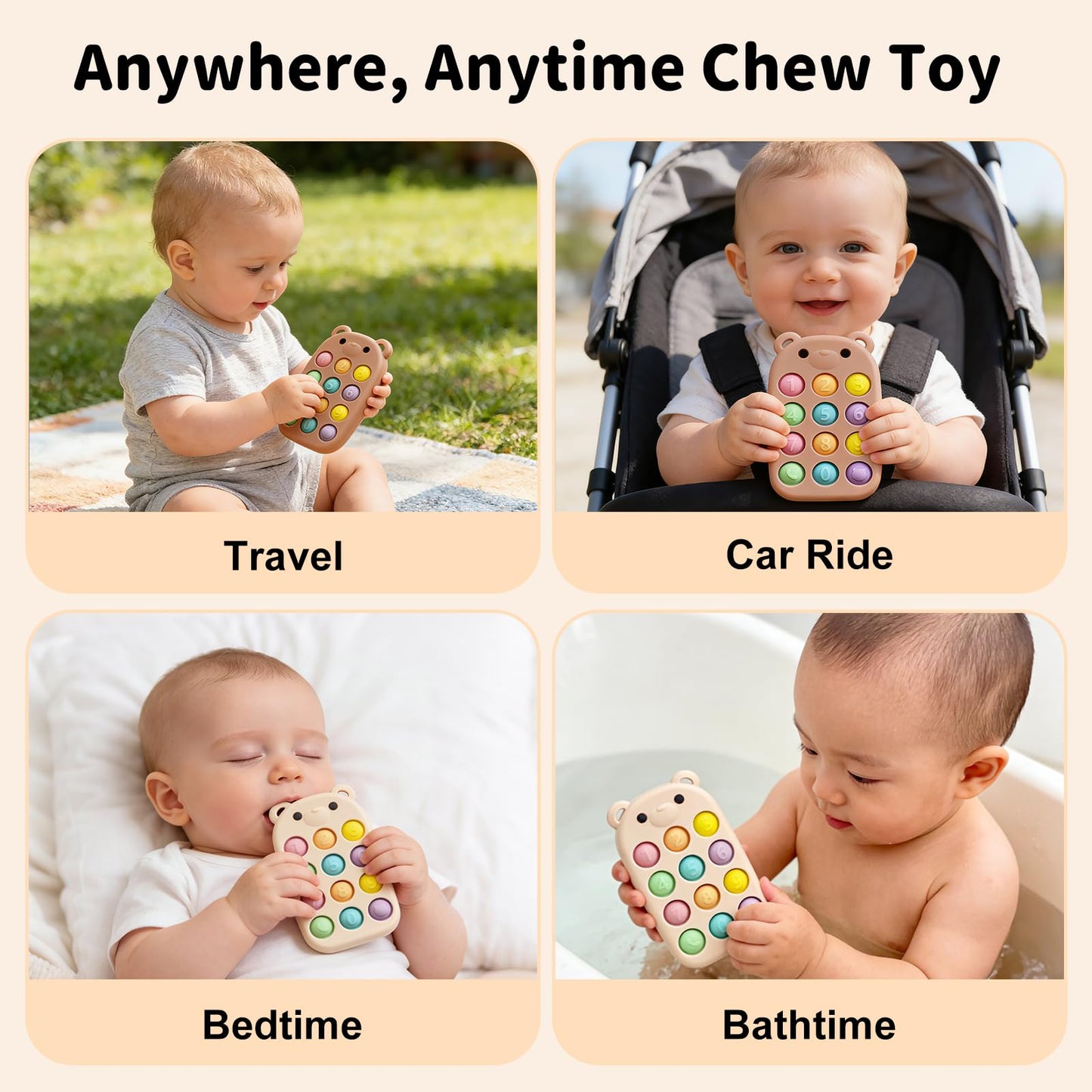 visewi baby phone teething toys, food grade silicone teether toy for baby 3-18 months, chew toys with number pop bubbles, Fidget Toy for Kids, Pop It