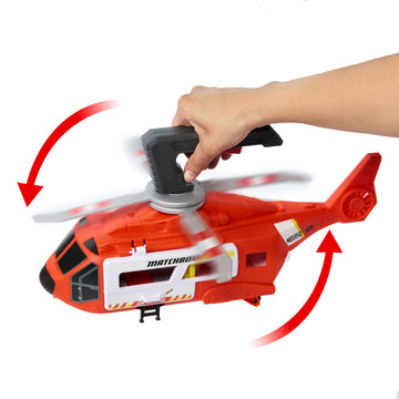 Matchbox Emergency Helicopter Vehicle & Game Set, Large 16" Helicopter Transformable to Rescue Station, Hand Operated Propellers, with 1/64 Scale