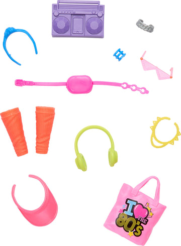 Barbie Doll Accessories With 1980s Retro Theme, Neon Styling Pieces, Stereo & Headphones