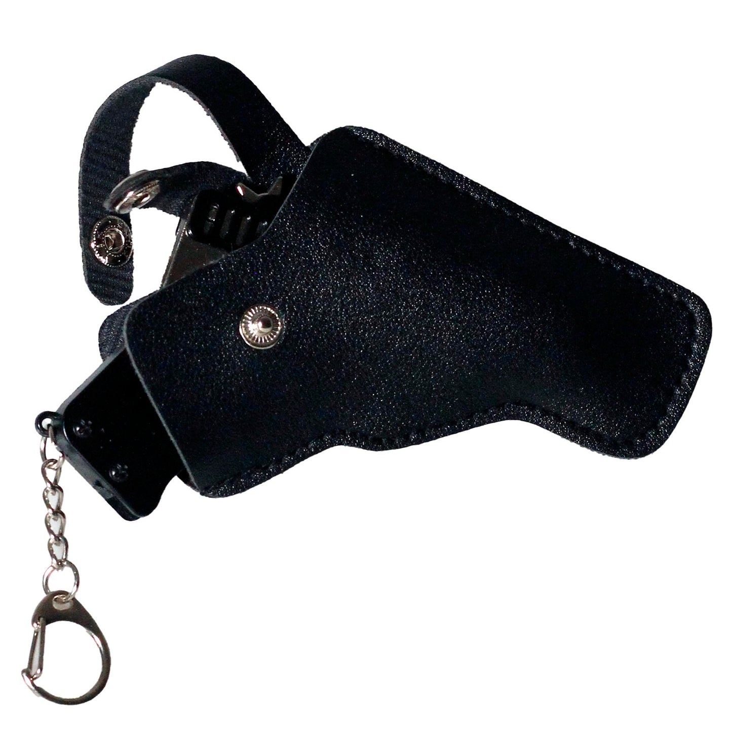 Mini Rubber Band Gun Metal Folding Gun Keychain with 100 Rubber Bands Made Entirely of zinc-Iron Alloy Material Sturdy and Durable (Black Leather