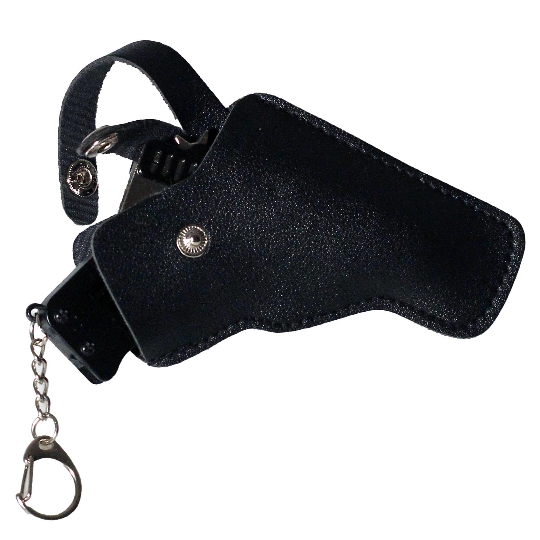 Mini Rubber Band Gun Metal Folding Gun Keychain with 100 Rubber Bands Made Entirely of zinc-Iron Alloy Material Sturdy and Durable (Black Leather