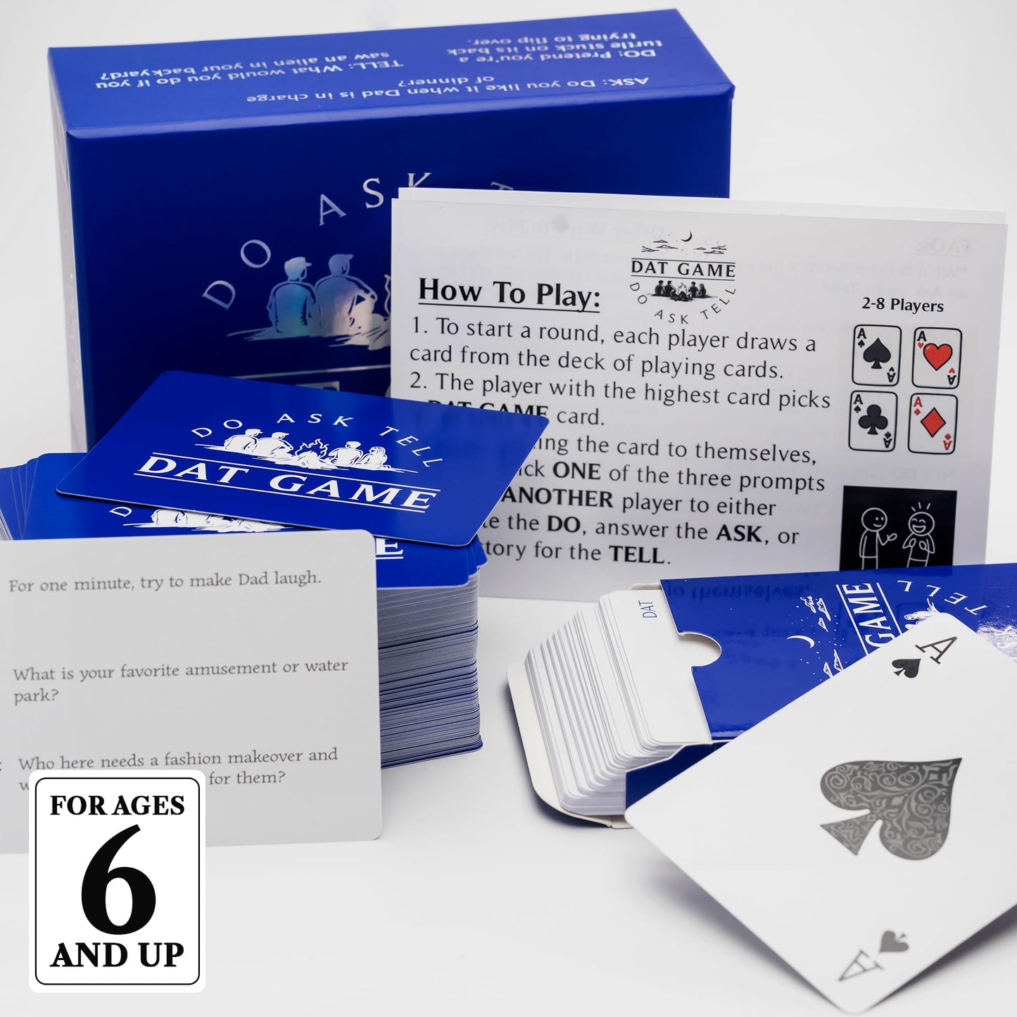 DAT Game Family Edition Card Game, Funny Card Games for Kids Teens and Adults, Highest Rated Card Games Style Party Play with 150 Do Ask Tell Prompt