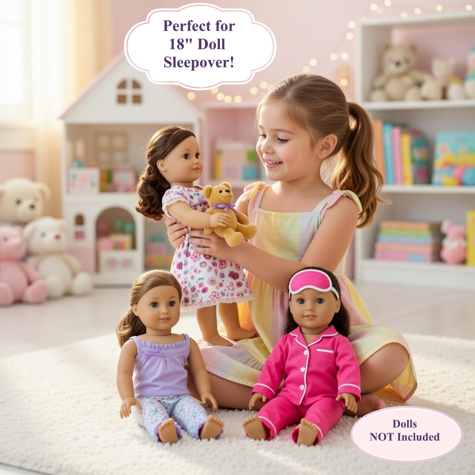 Emily Rose 18 Inch Doll Pajamas Bundle - 7 Piece Cozy PJs Set with Teddy Bear & Eye Mask