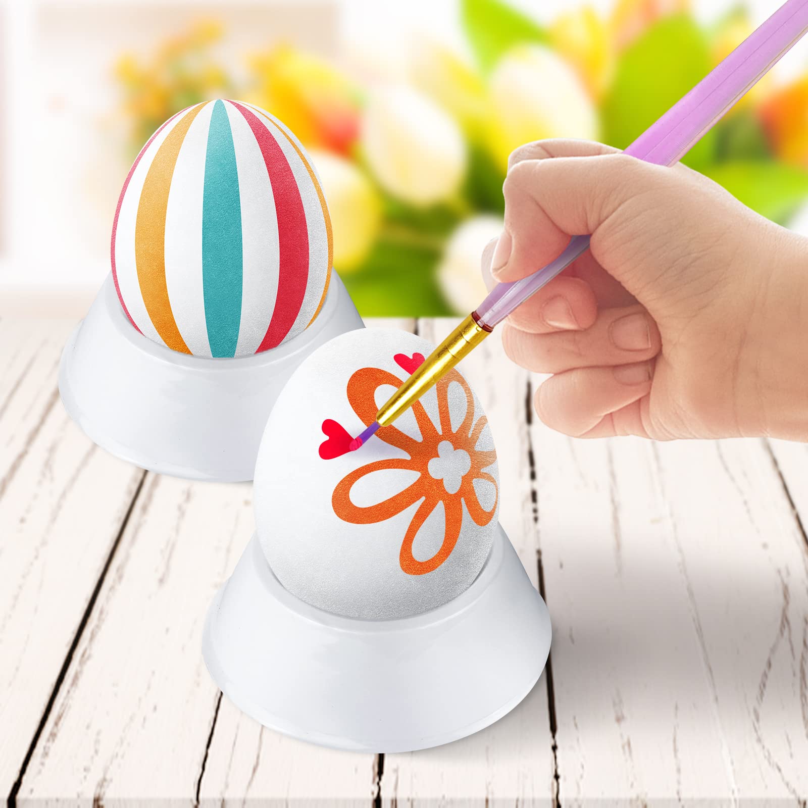 SpringFlower White Easter Eggs Painting Kit-24 Paintable Flocking Eggs with Doodle Kit for DIY Design-Hanging Flocking Eggs with Rope for Easter