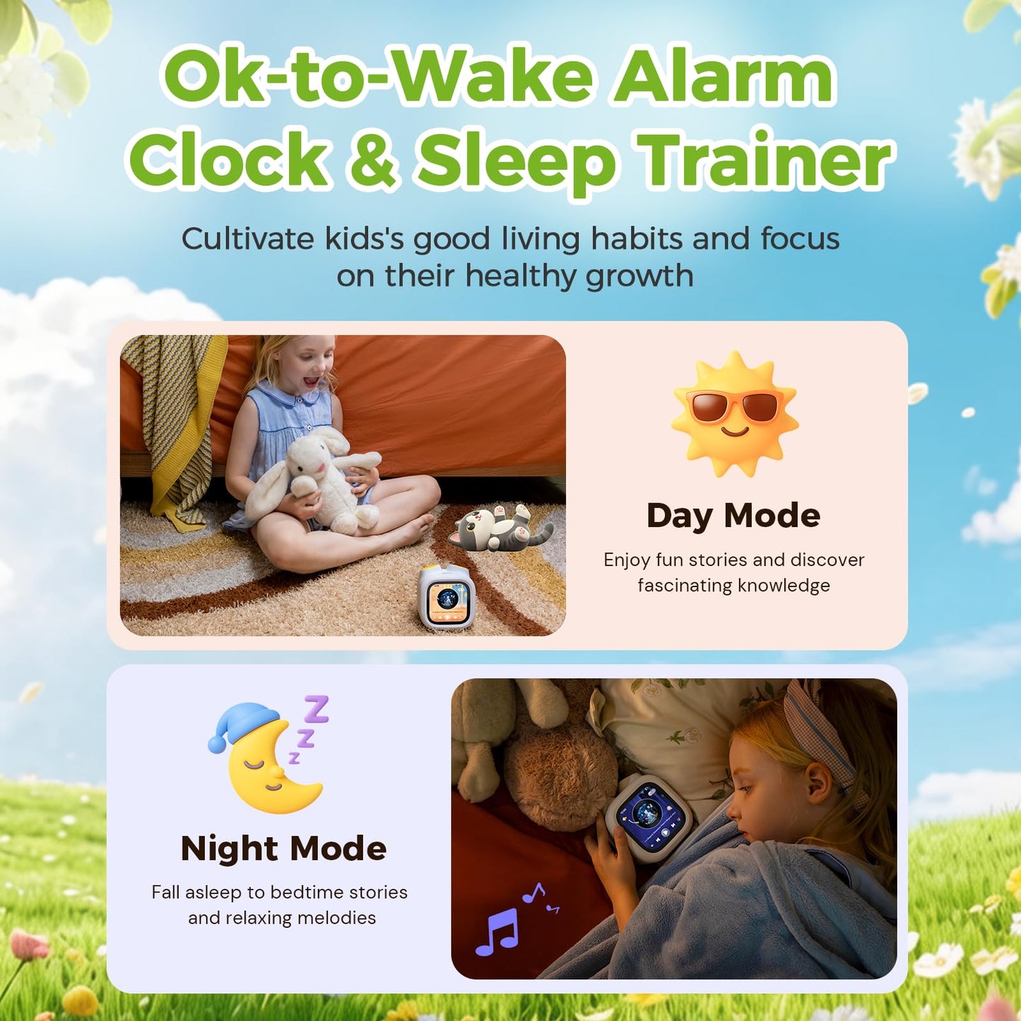 Pawpal Alarm Clock for Kids & Toddlers - Kids Alarm Clock with Stories, Music, Podcast, Schedule, Ok-to-Wake, Digital Pet, Nightlight, Parental