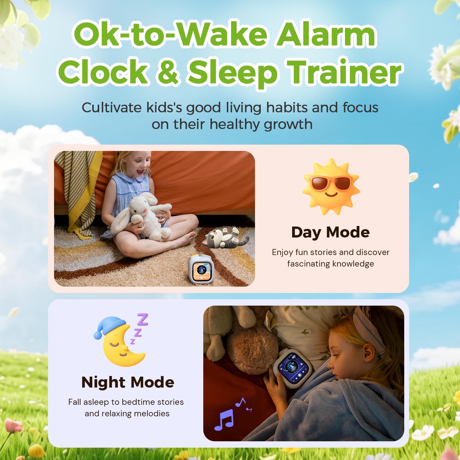 Pawpal Alarm Clock for Kids & Toddlers - Kids Alarm Clock with Stories, Music, Podcast, Schedule, Ok-to-Wake, Digital Pet, Nightlight, Parental