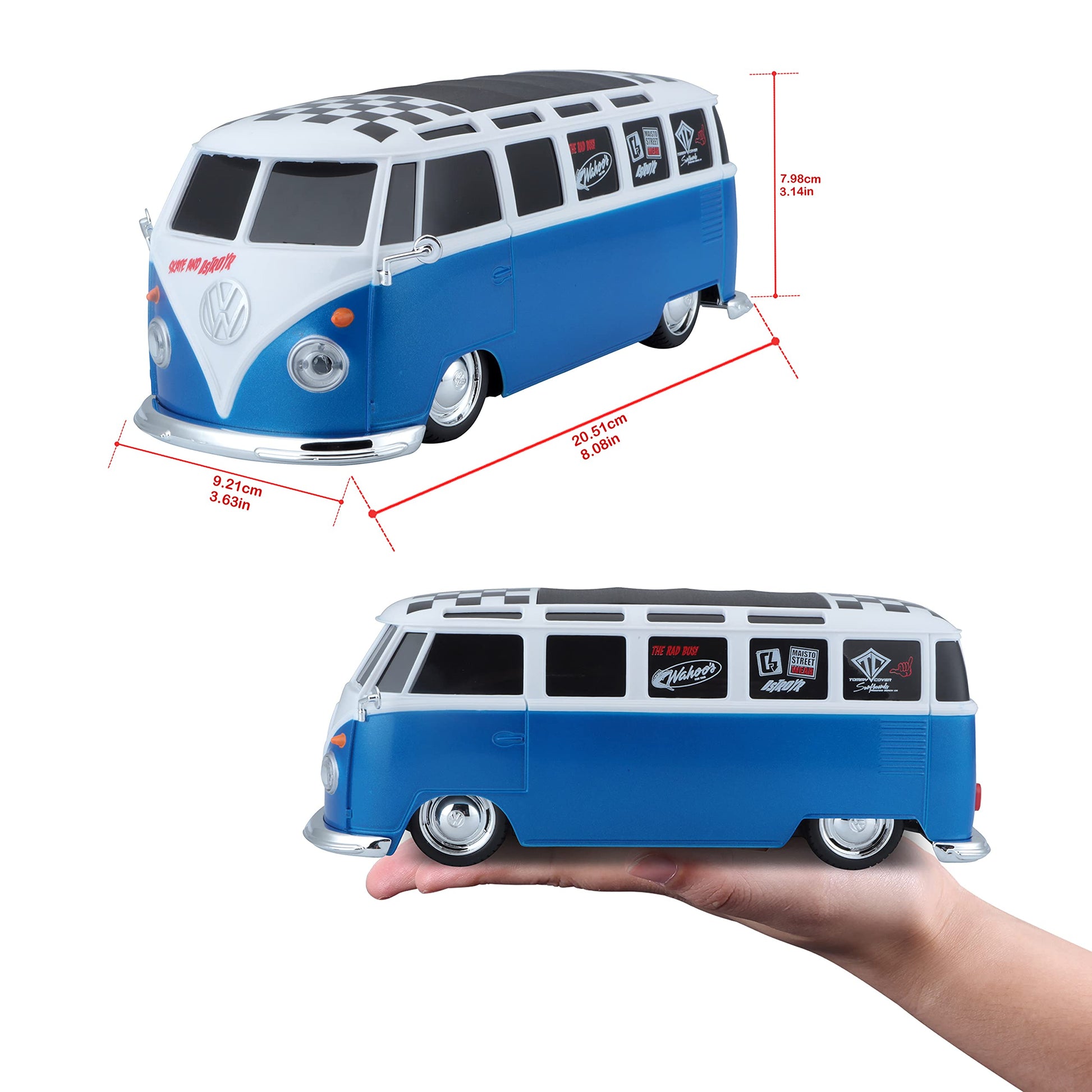 Maisto 1:24 RC VW Van Samba 2.4GHZ Remote Control Vehicle, White/Blue (81529-00000009)