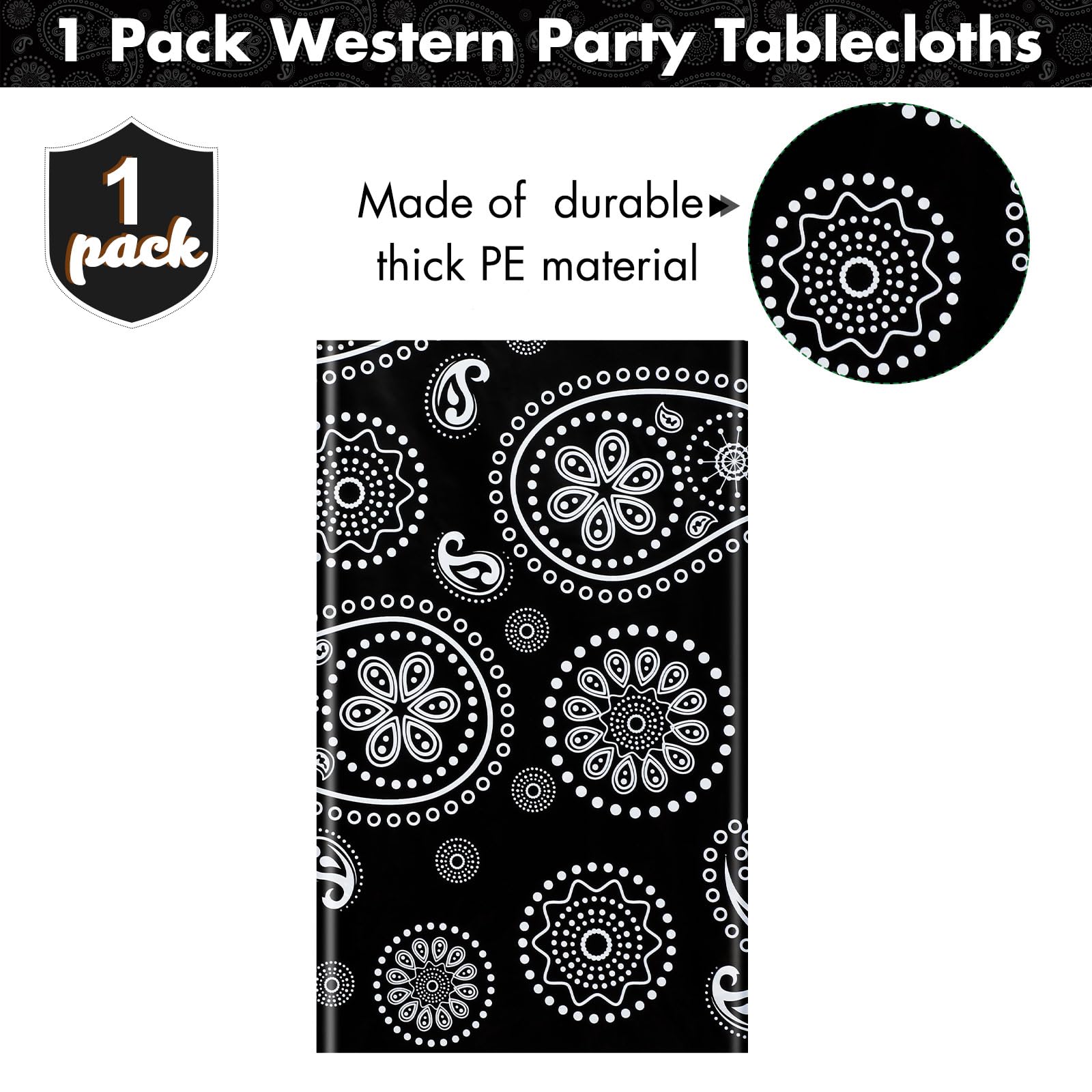 Tatuo Western Party Tablecloth Paisley Table Cover Bandana Plastic Table Cloth Rectangle Floral Tablecloth for Western Cowboy Themed Party