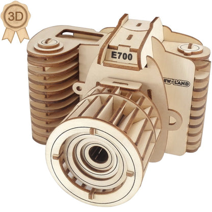 Bitopbi 3D Wooden Puzzles Laser Engraving DIY Safe Assembly Constructor Kit Toy for Teens and Adults (F1 Camera)
