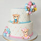 Bear Cake Toppers Pink Blue Bear Figurine Cake Decorations Pearl Balls for Gender Reveal Birthday Bear Theme Supplies (01)