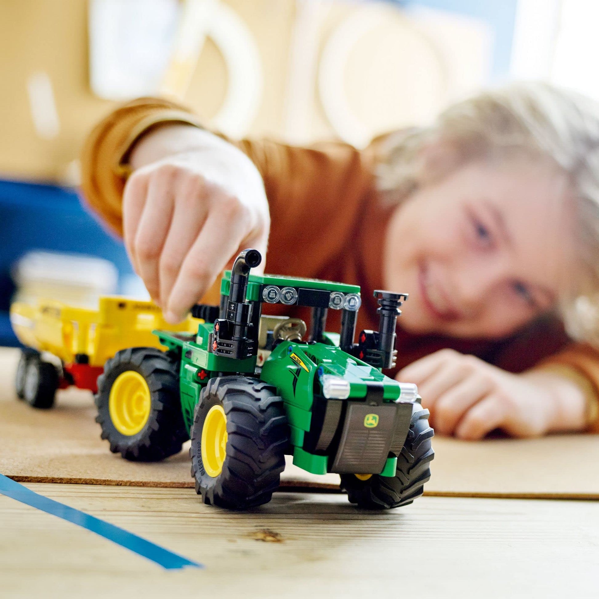 LEGO Technic John Deere 9620R 4WD Tractor Toy 42136 Building Toy - Collectible Model with Trailer, Featuring Realistic Details, Construction Farm Toy