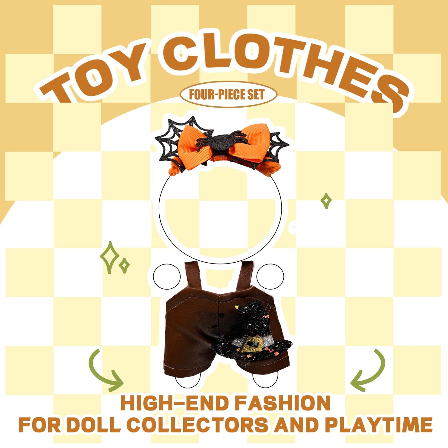 Halloween Pumpkin Doll Clothes Set Orange Spider Patchwork Leather Dress with Hat for 15-17cm 4 Inch Blind Box Dolls