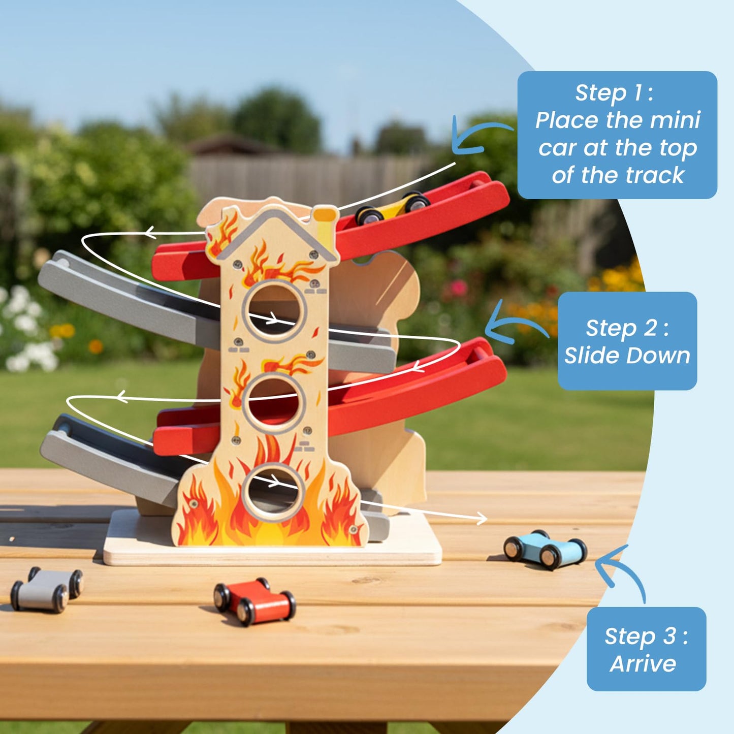 Wooden Car Ramp Toy Set,Car Toys for 1 2 Year Old Boy Birthday Gifts?Montessori Toddler Race Car Ramp Racer with 4 Mini Cars?Vehicle Playset