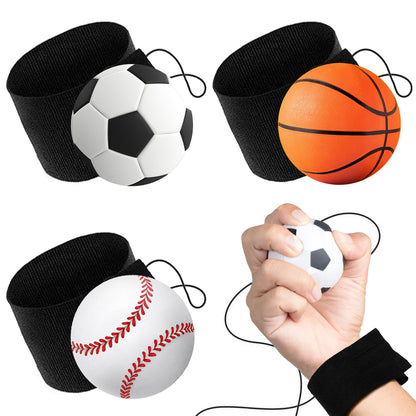ArtCreativity 2.25 Inch Sports Wrist Balls - Set of 3 - Includes Basketball, Baseball, and Soccer Ball Wristband Toys - Durable Foam String Attached