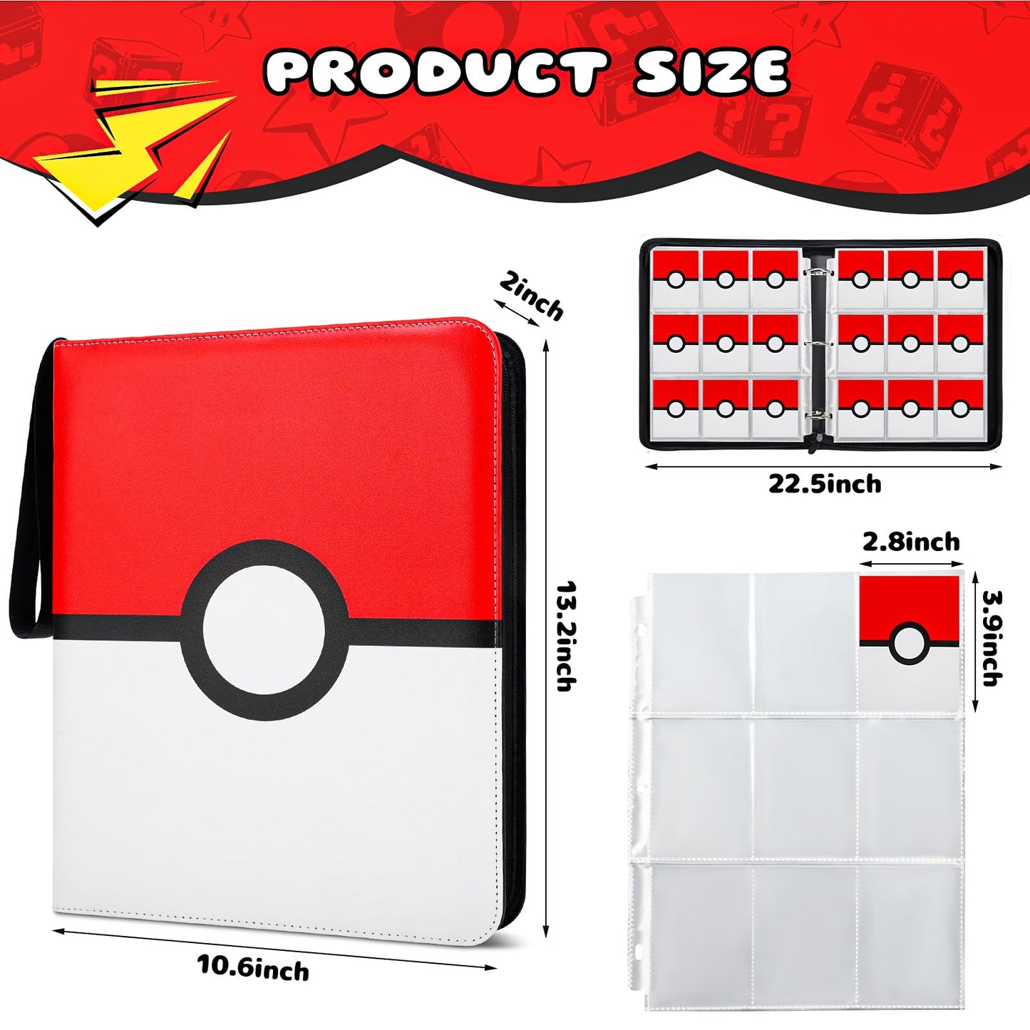 Card Binder 9 Pocket, 900 Pockets Extra Large Trading Card Binder with Zipper, PU Leather Waterproof Card Album Holder, 3-Ring Collectible Card Book