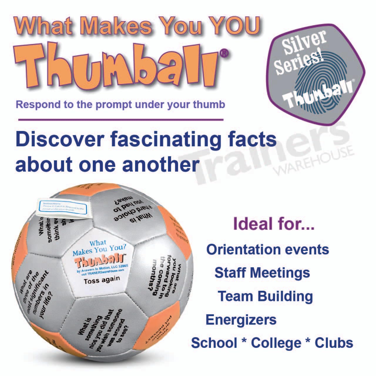 Trainers Warehouse What Makes You You Thumball 6" | Fun Team Building Activity - Ice Breaker Topics - Promote Team Spirit | 32 Panels to Prompt