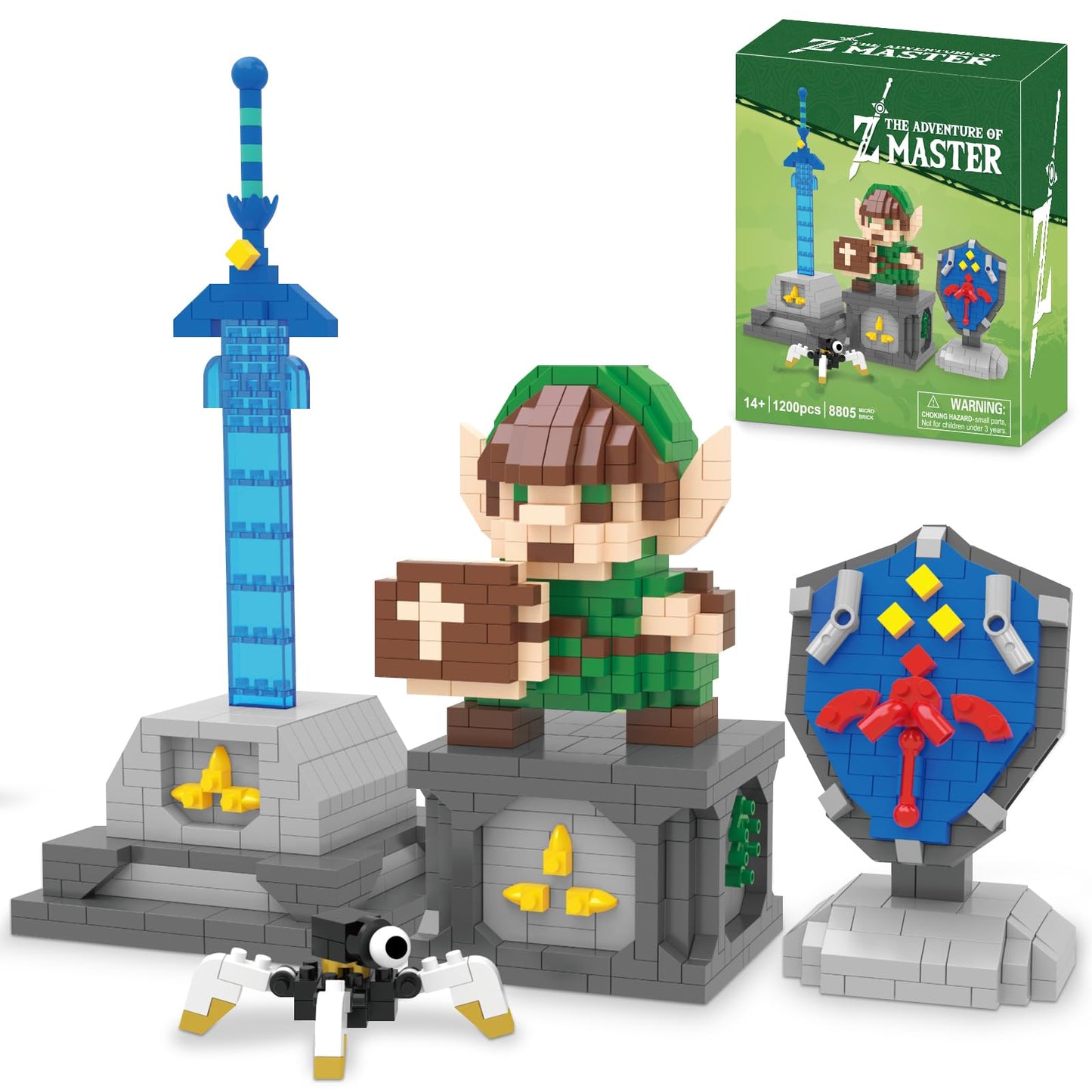 Finger Rock Link Building Set, Game Action Figure Building Kit, 4 in 1 BOTW Holding Master Sword and Hylian Shield Guardian Toys Gifts for Adults
