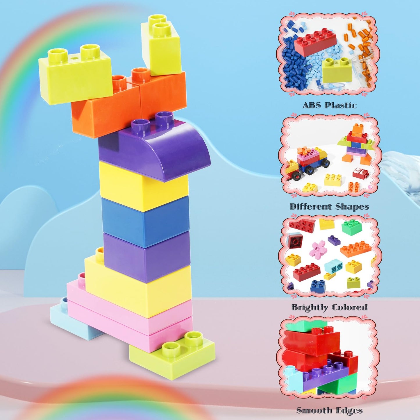 FlatGoat 208 Piece Large Building Blocks Set - Classic Big Bricks Compatible with All Major Brands, STEM Educational Toys for Kids Ages 3+, Creative