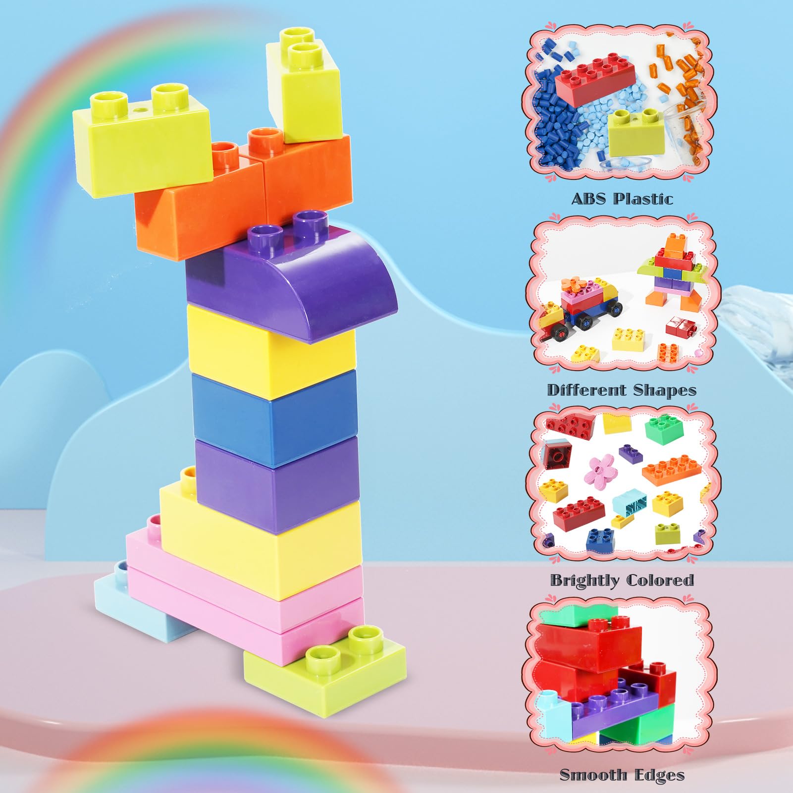 FlatGoat 208 Piece Large Building Blocks Set - Classic Big Bricks Compatible with All Major Brands, STEM Educational Toys for Kids Ages 3+, Creative