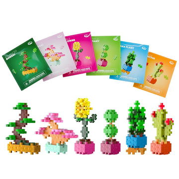 PLUS PLUS Playful Plant Packets, 3D Puzzle Building Block Set, 300 Mini Interlocking Pieces, Fun Activies for Kids - 6 Pack