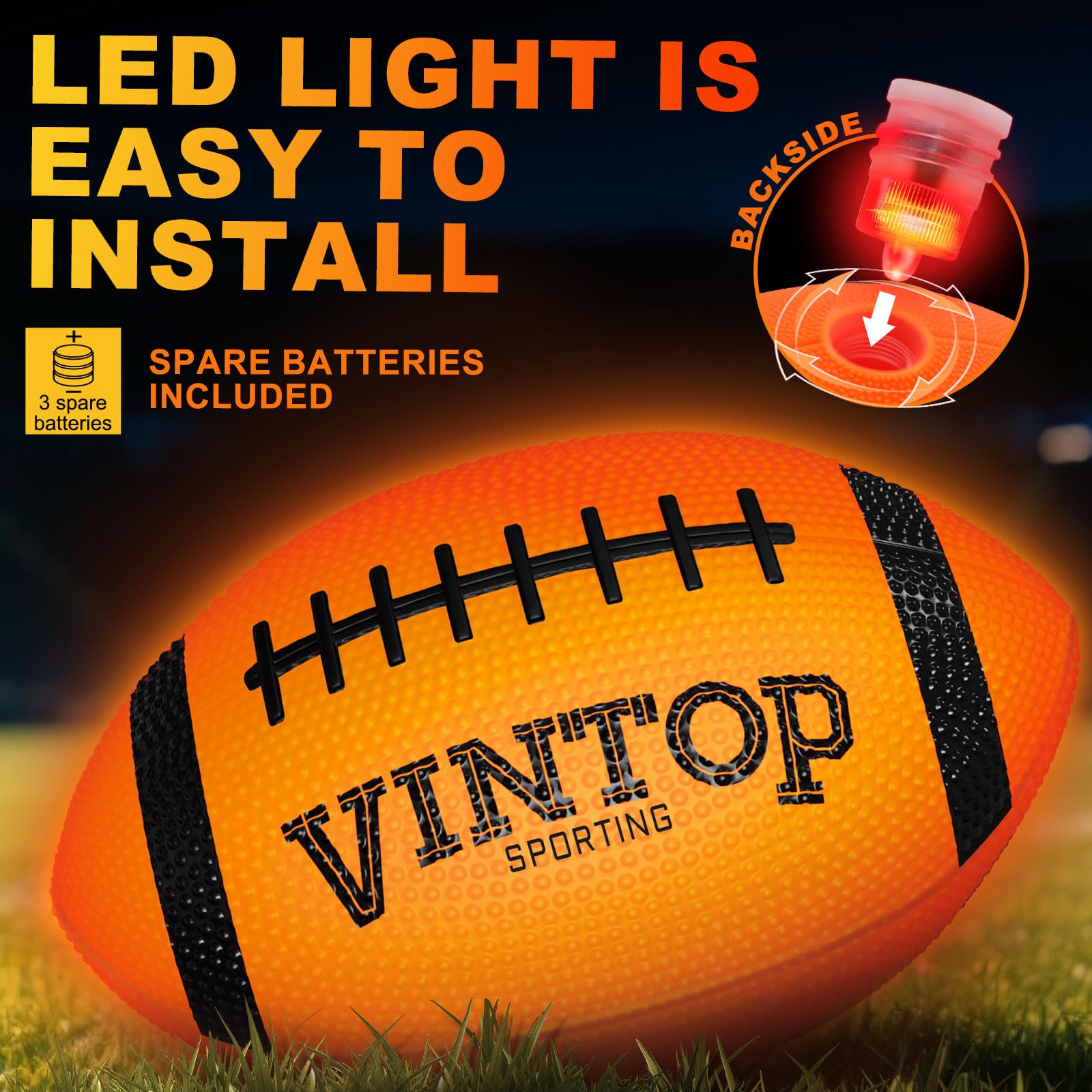 VINTOP Light Up Football - LED Glow in the Dark Football NO 6 for Kids & Adults Outdoor Sports, Birthday Gifts, Includes Free Air Pump, Sturdy Durable