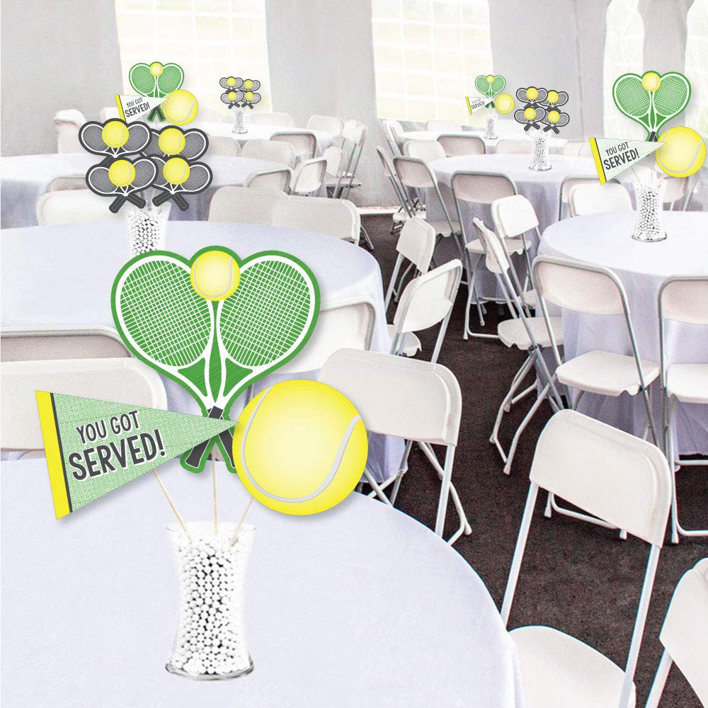 Big Dot of Happiness You Got Served - Tennis - Baby Shower or Tennis Ball Birthday Party Centerpiece Sticks - Showstopper Table Toppers - 35 Pieces