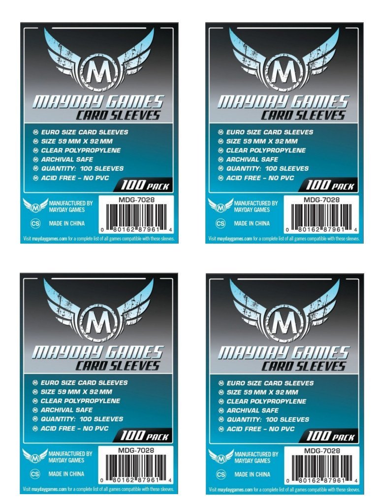 Mayday Games 7028 Clear Sleeves 59x92mm Euro Game Size (4x100, 400 sleeves)