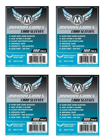 Mayday Games 7028 Clear Sleeves 59x92mm Euro Game Size (4x100, 400 sleeves)