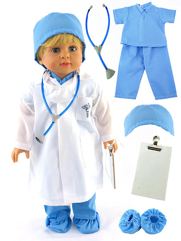 Blue Doctor`s Scrub Outfit for 18-Inch Dolls | Premium Quality & Trendy Design | Dolls Clothes | Outfit Fashions for Dolls for Popular Brands