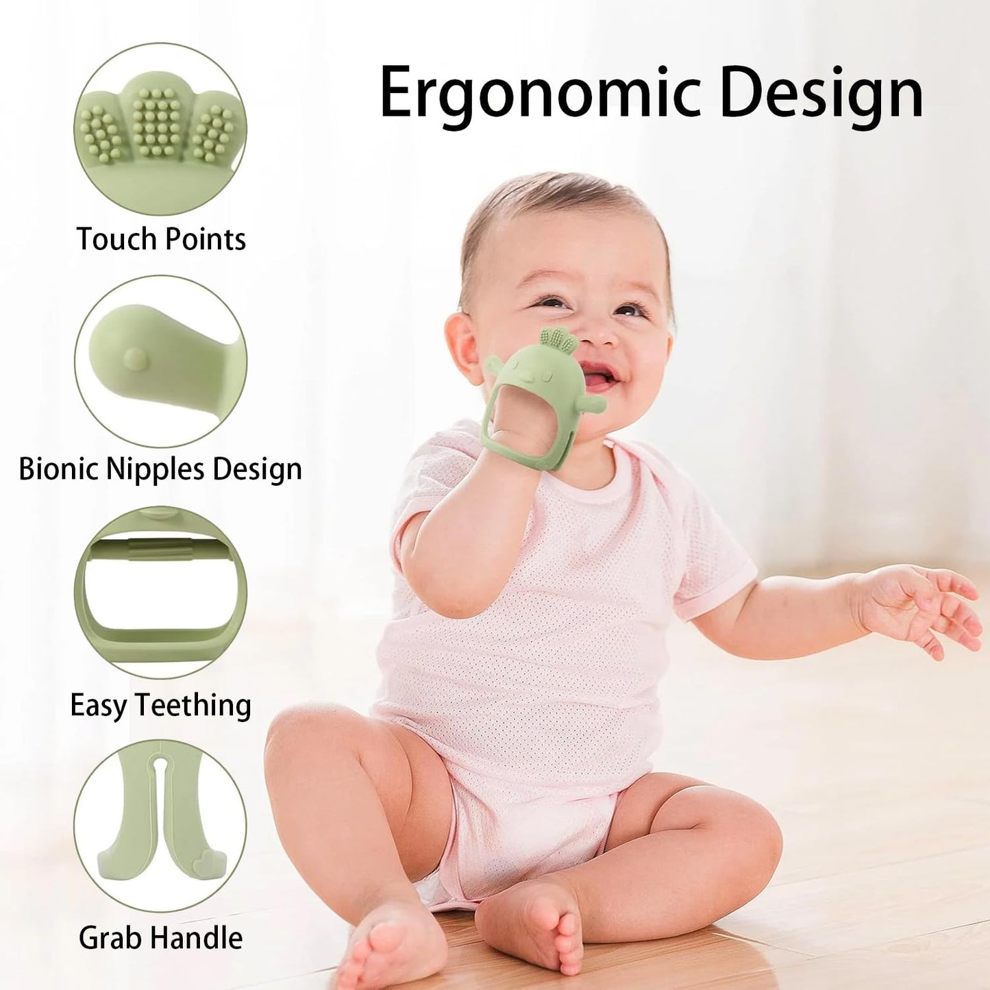 2 Pack Baby Teether Toy, BPA Free Silicone Mitten Glove Teether for Sucking Needs, Baby Teething Toys 0-3-6-12 Months, Hand Pacifier Chew Toys