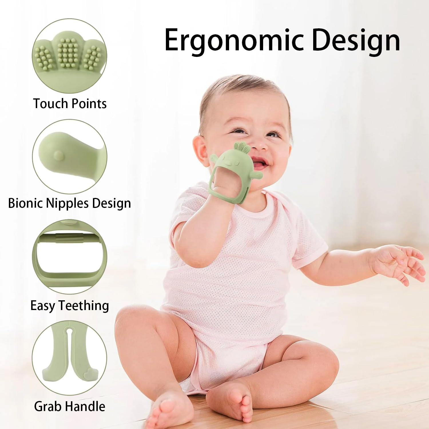 2 Pack Baby Teether Toy, BPA Free Silicone Mitten Glove Teether for Sucking Needs, Baby Teething Toys 0-3-6-12 Months, Hand Pacifier Chew Toys